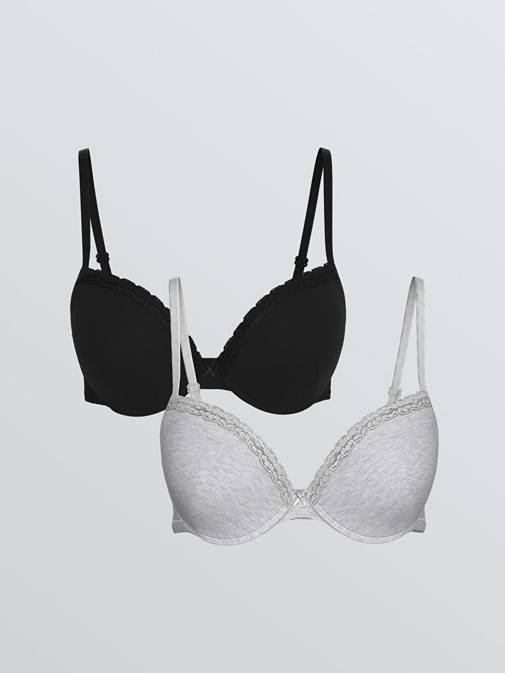 Siyah Balenli Dolgusuz Tişört Sütyen 2'li