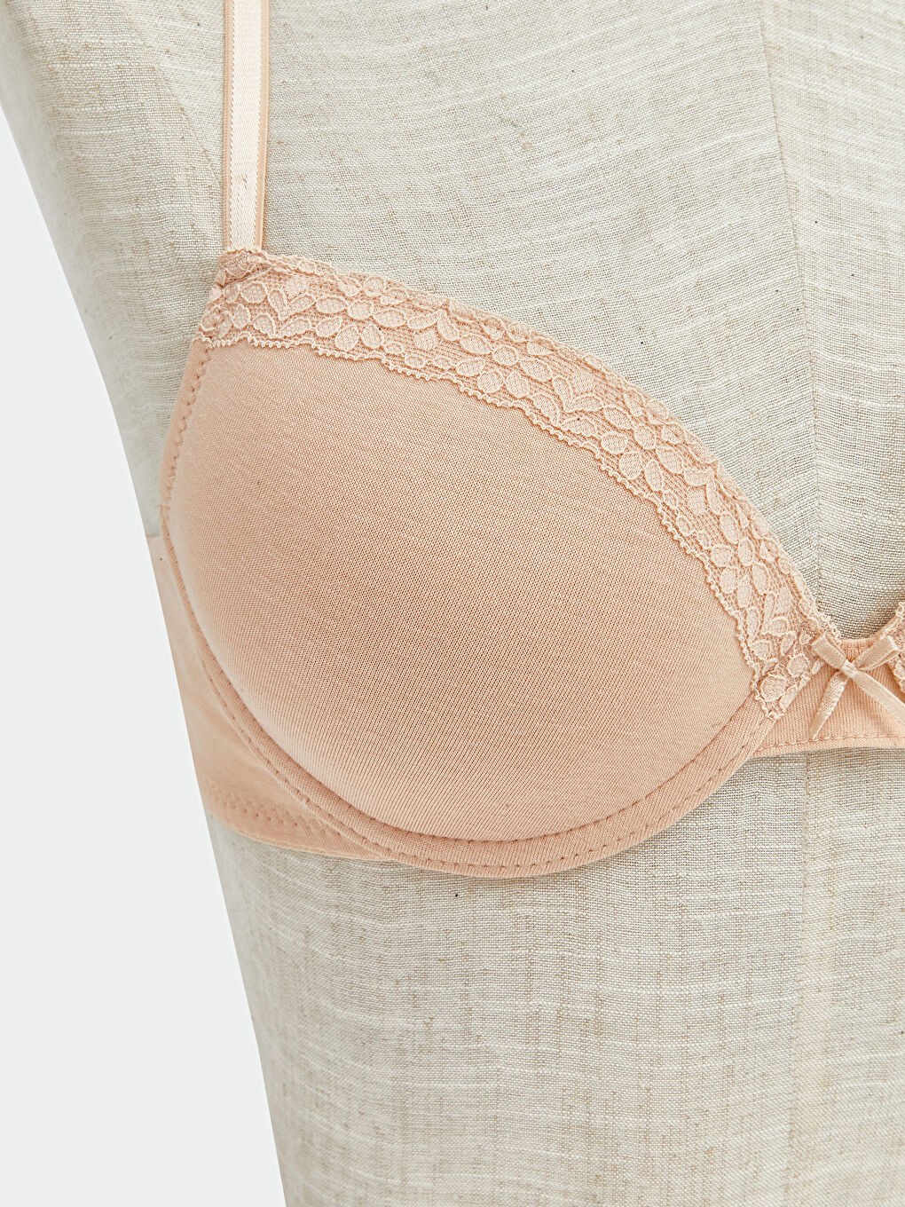 Bej Balenli Dolgusuz Tişört Sütyen 2'li-2