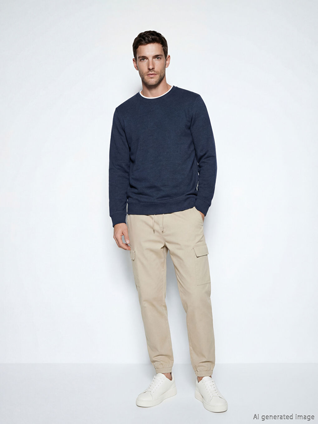 İndigo Bisiklet Yaka Erkek Sweatshirt-1