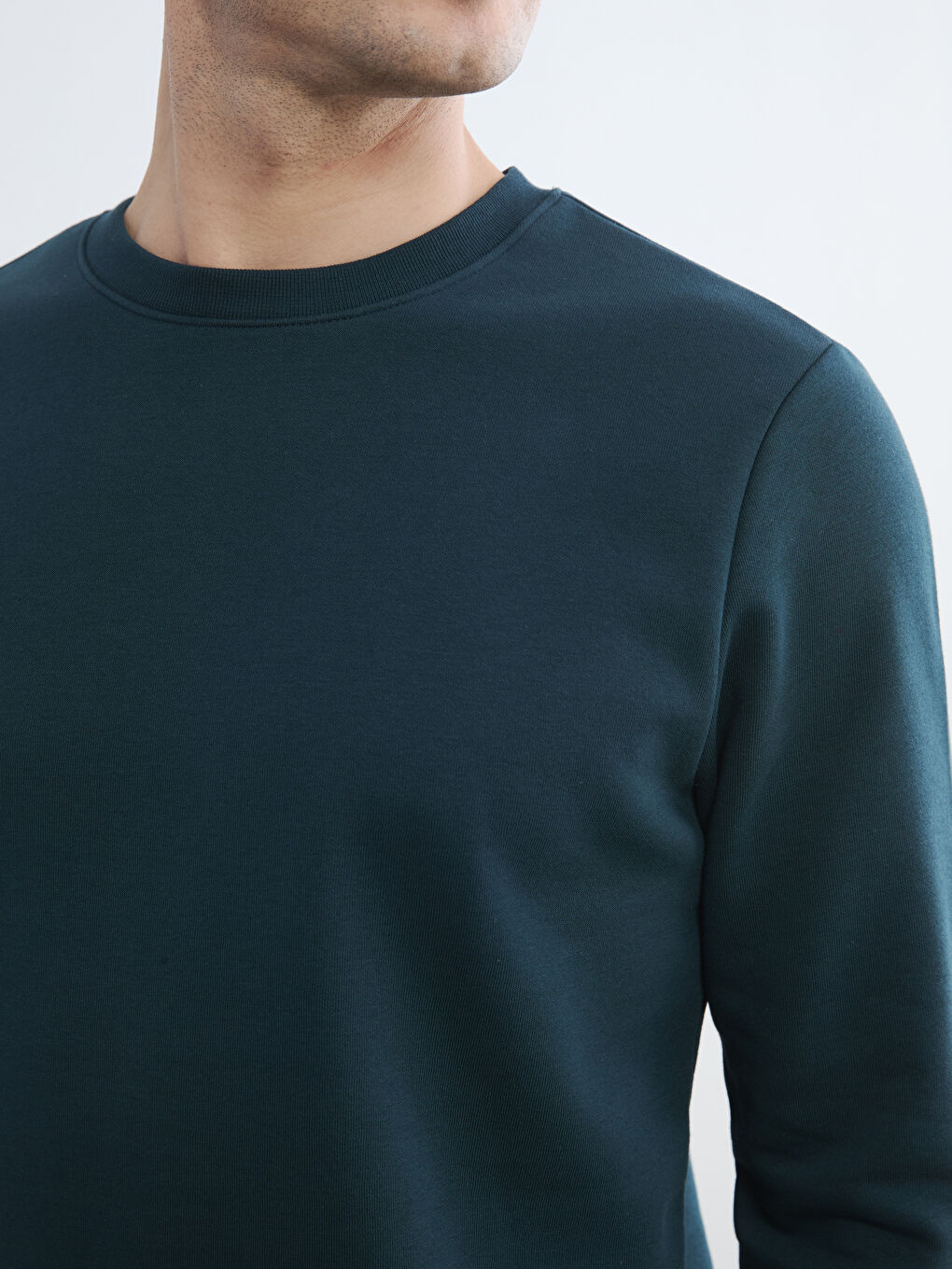 Petrol Bisiklet Yaka Erkek Kalın Sweatshirt-3