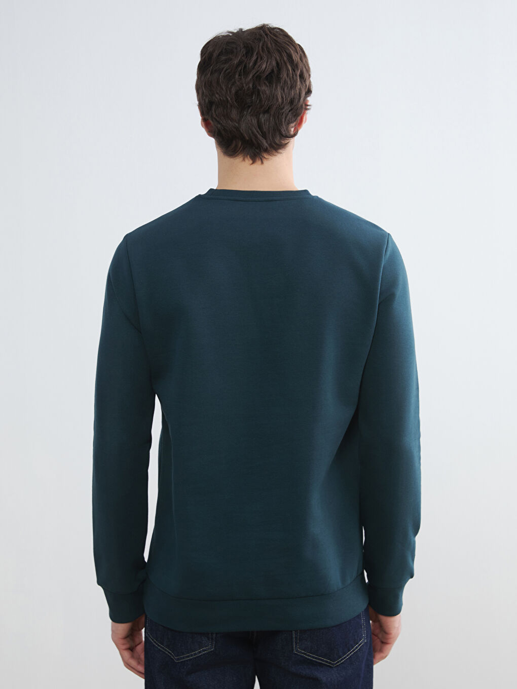 Petrol Bisiklet Yaka Erkek Kalın Sweatshirt-4