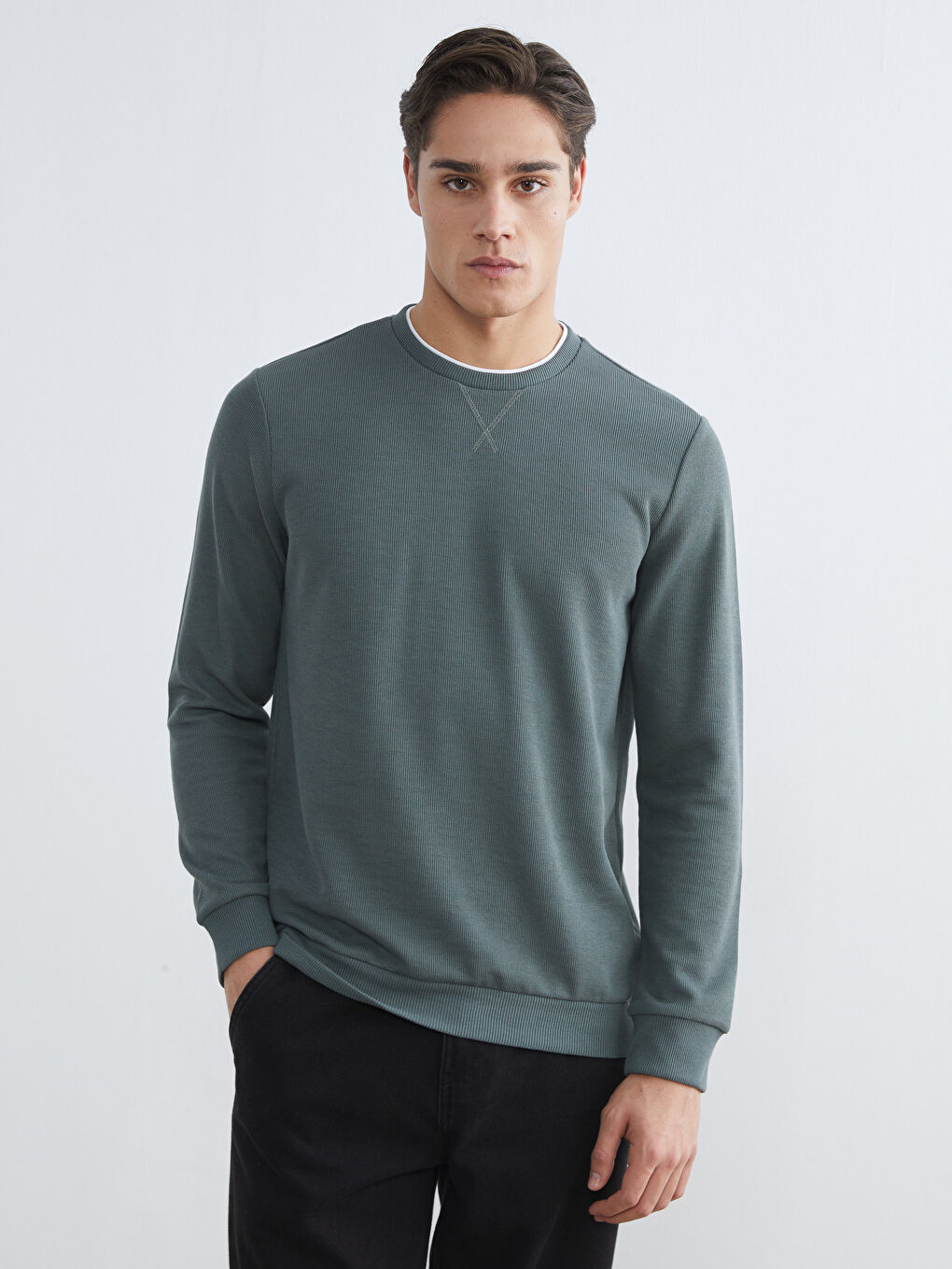 Yeşil Bisiklet Yaka Erkek Sweatshirt