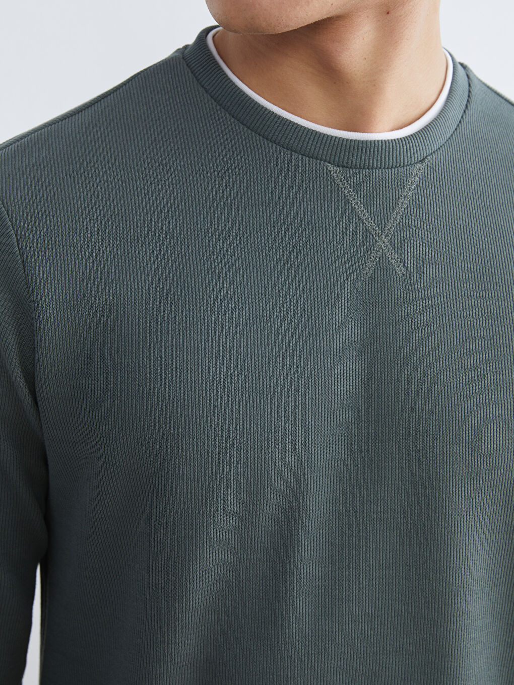 Yeşil Bisiklet Yaka Erkek Sweatshirt-2