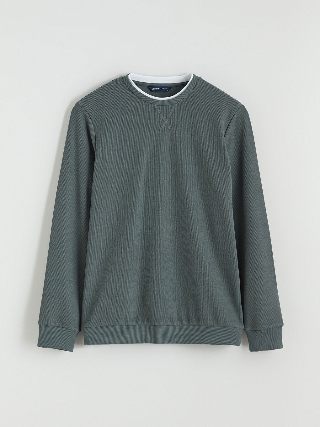 Yeşil Bisiklet Yaka Erkek Sweatshirt-4