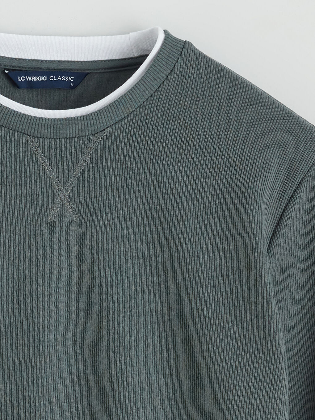 Yeşil Bisiklet Yaka Erkek Sweatshirt-5