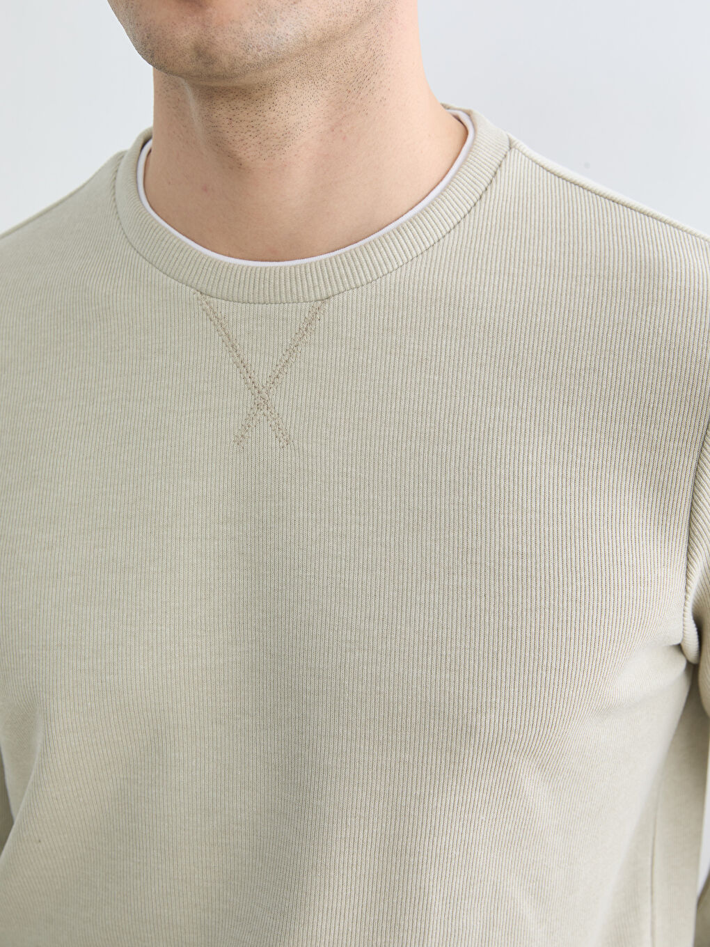 Gri Bisiklet Yaka Erkek Sweatshirt-2