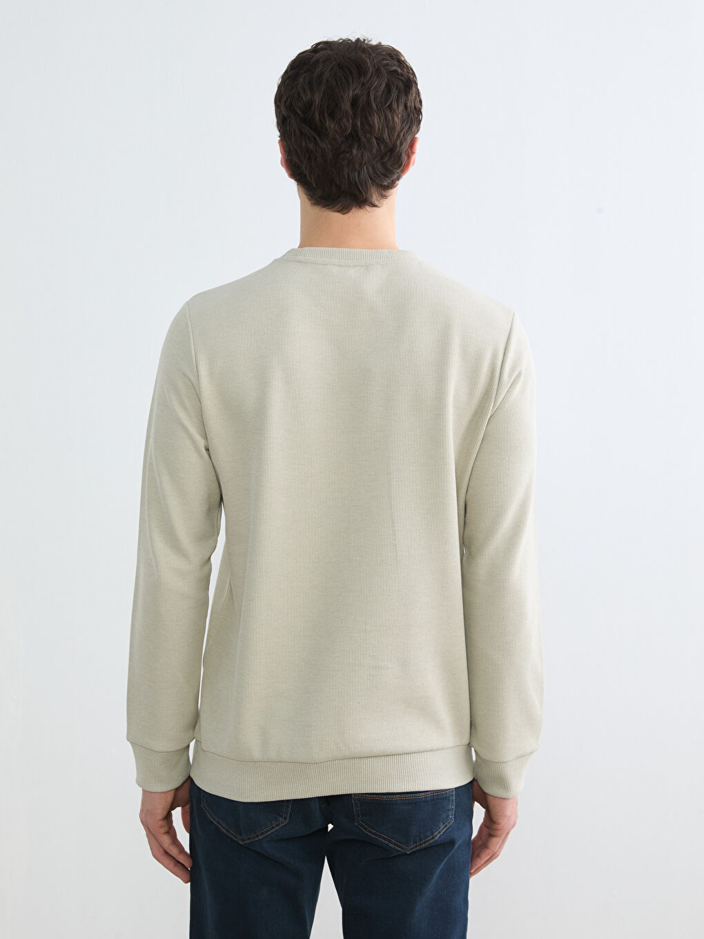 Gri Bisiklet Yaka Erkek Sweatshirt-3