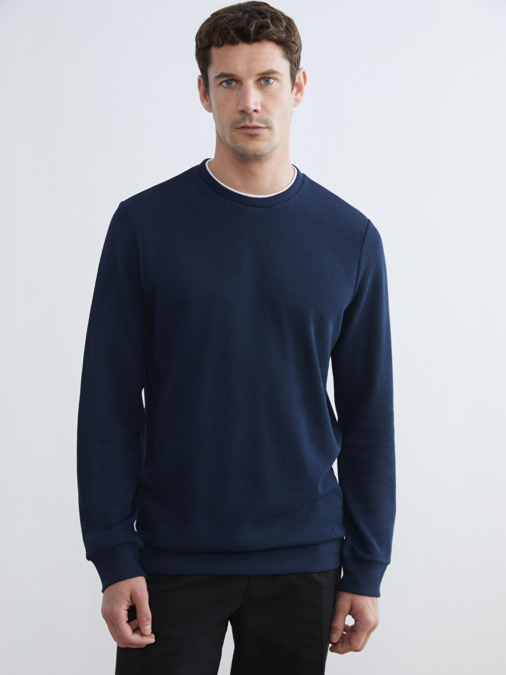 Lacivert Bisiklet Yaka Erkek Sweatshirt