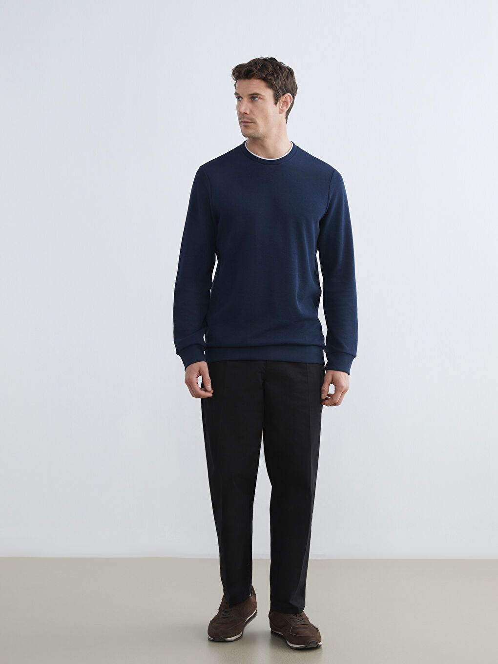 Lacivert Bisiklet Yaka Erkek Sweatshirt-1