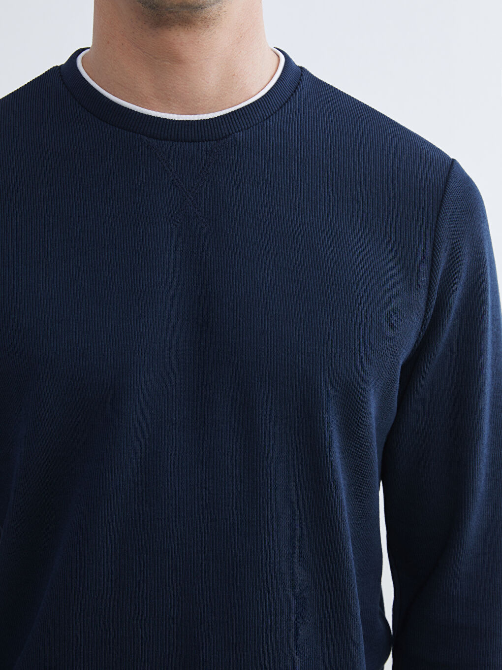 Lacivert Bisiklet Yaka Erkek Sweatshirt-2