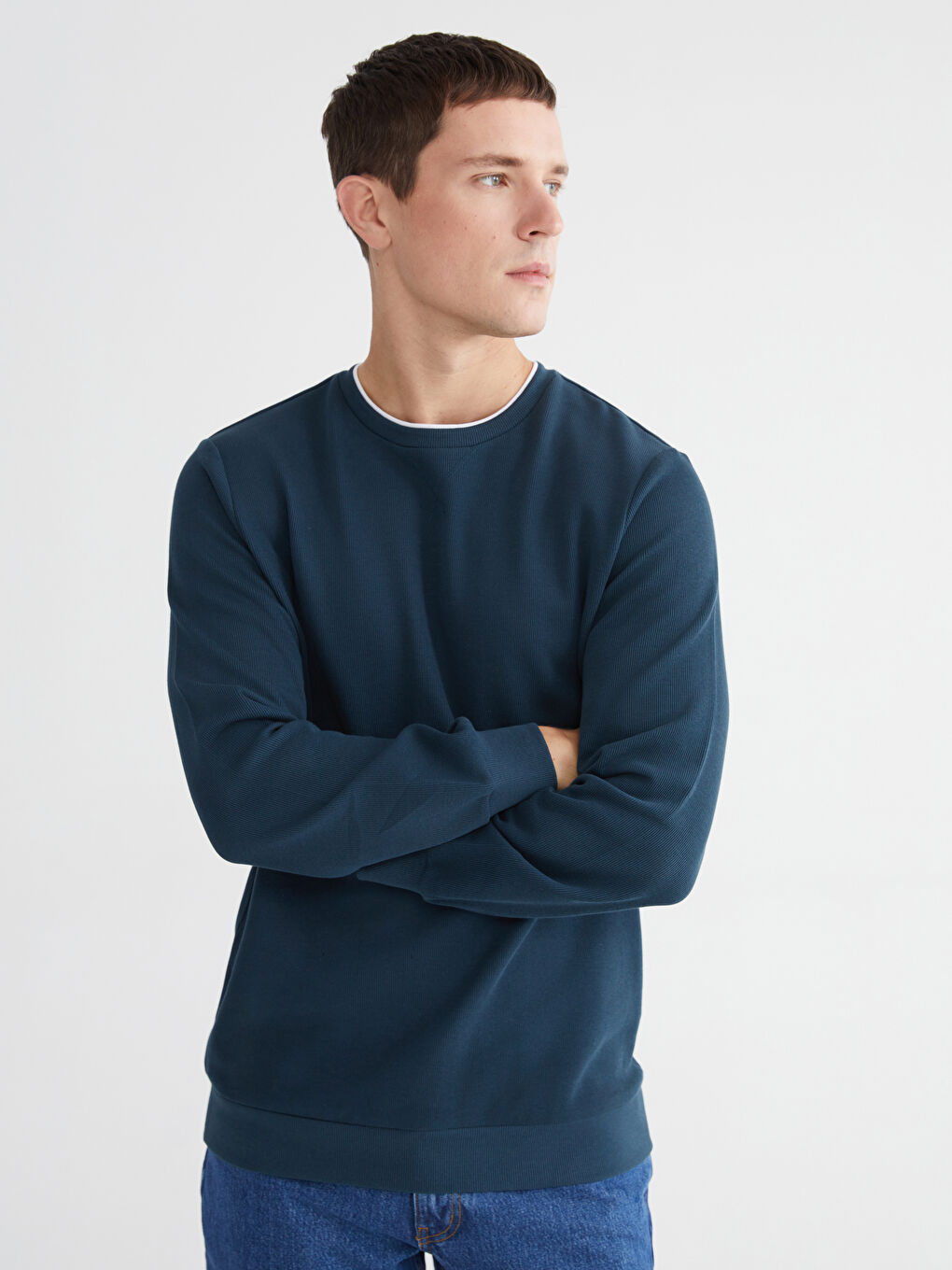 Petrol Bisiklet Yaka Erkek Sweatshirt