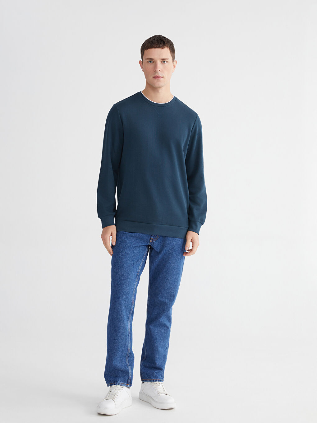 Petrol Bisiklet Yaka Erkek Sweatshirt-1