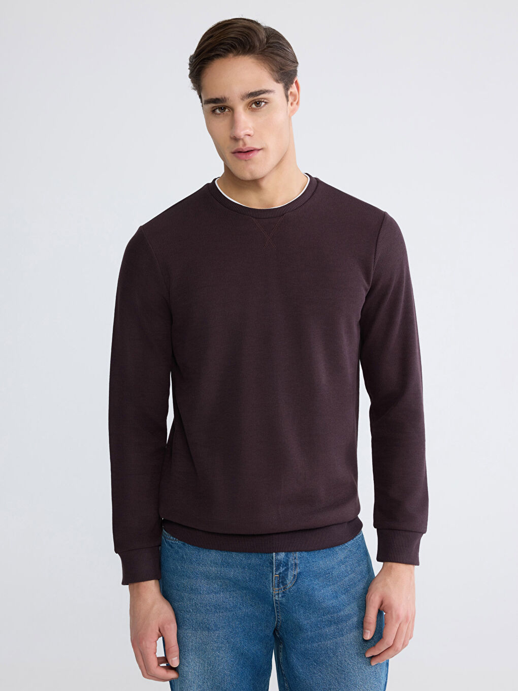 Mürdüm Bisiklet Yaka Erkek Sweatshirt