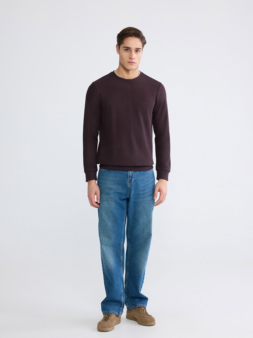 Mürdüm Bisiklet Yaka Erkek Sweatshirt-1