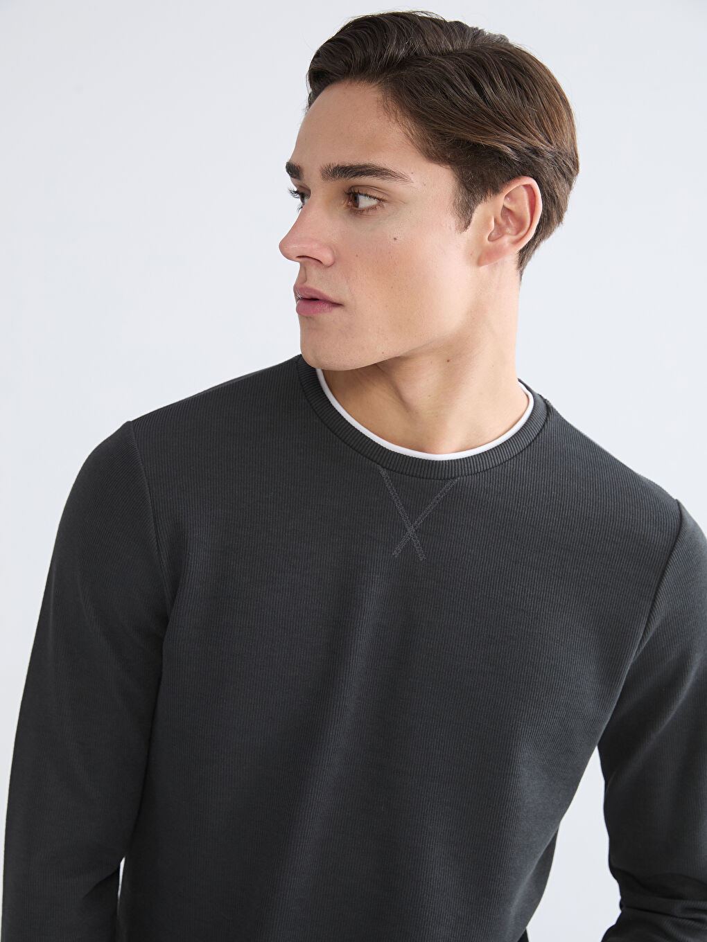 Antrasit Bisiklet Yaka Erkek Sweatshirt