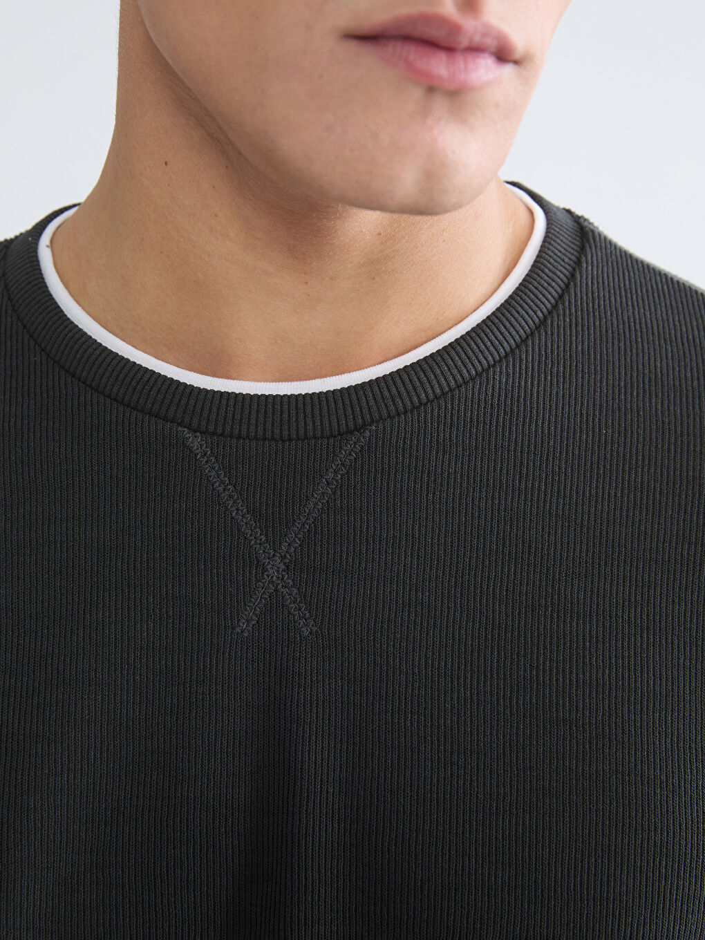 Antrasit Bisiklet Yaka Erkek Sweatshirt-2