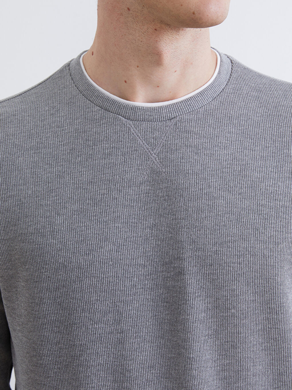 Gri Bisiklet Yaka Erkek Sweatshirt-6