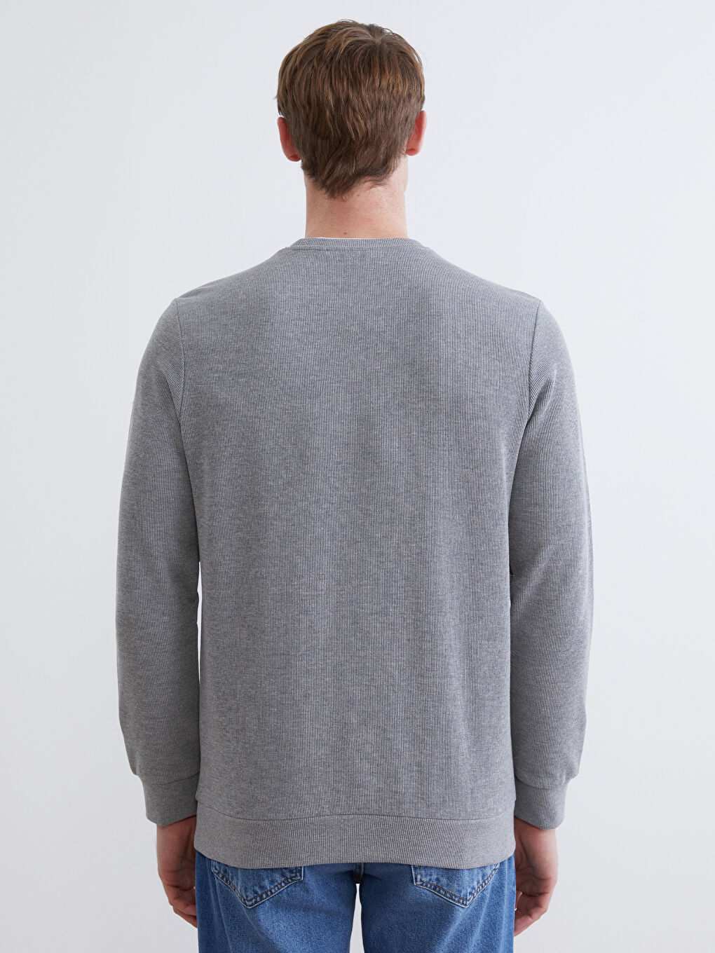 Gri Bisiklet Yaka Erkek Sweatshirt-9