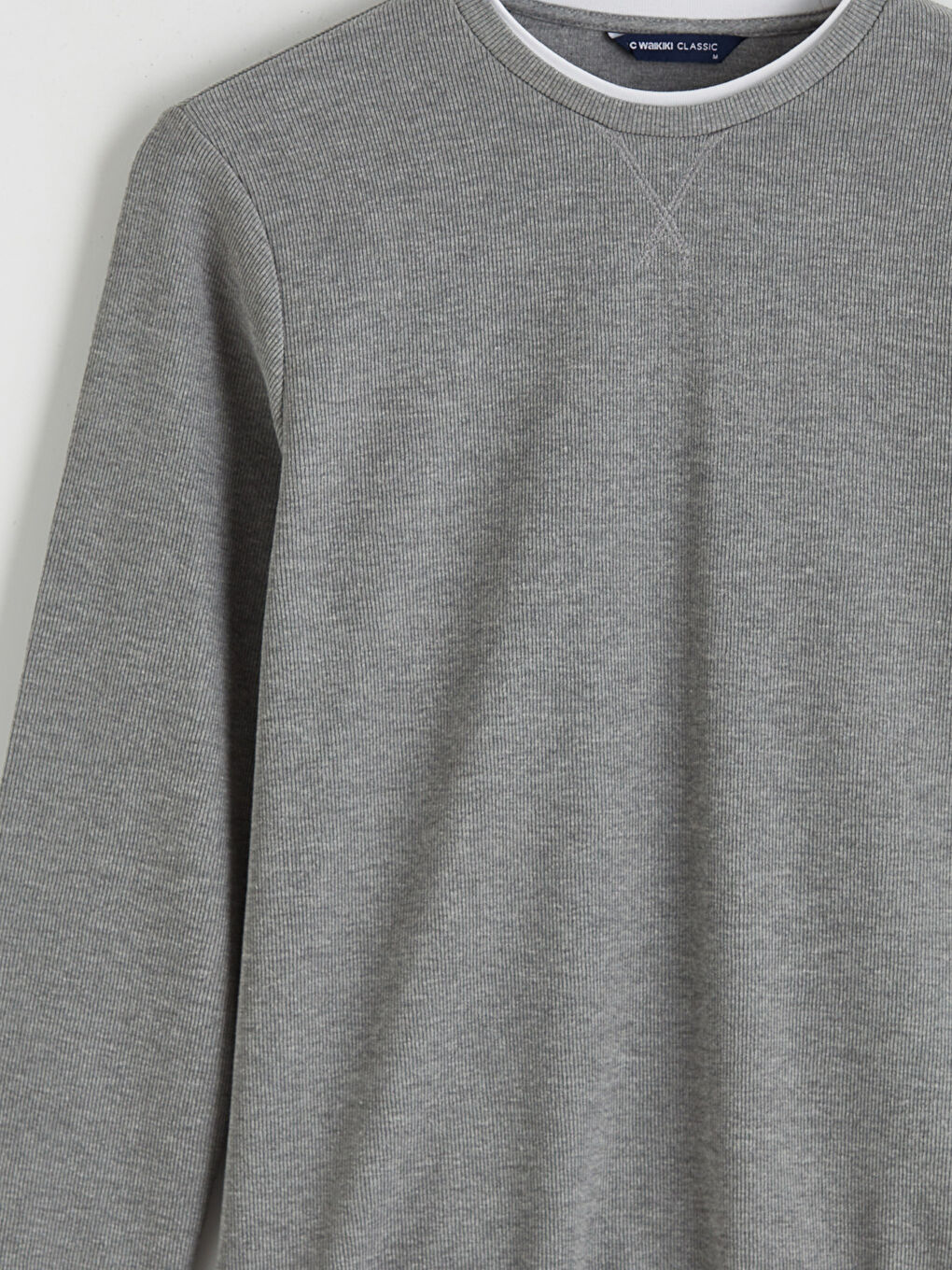 Gri Bisiklet Yaka Erkek Sweatshirt-14