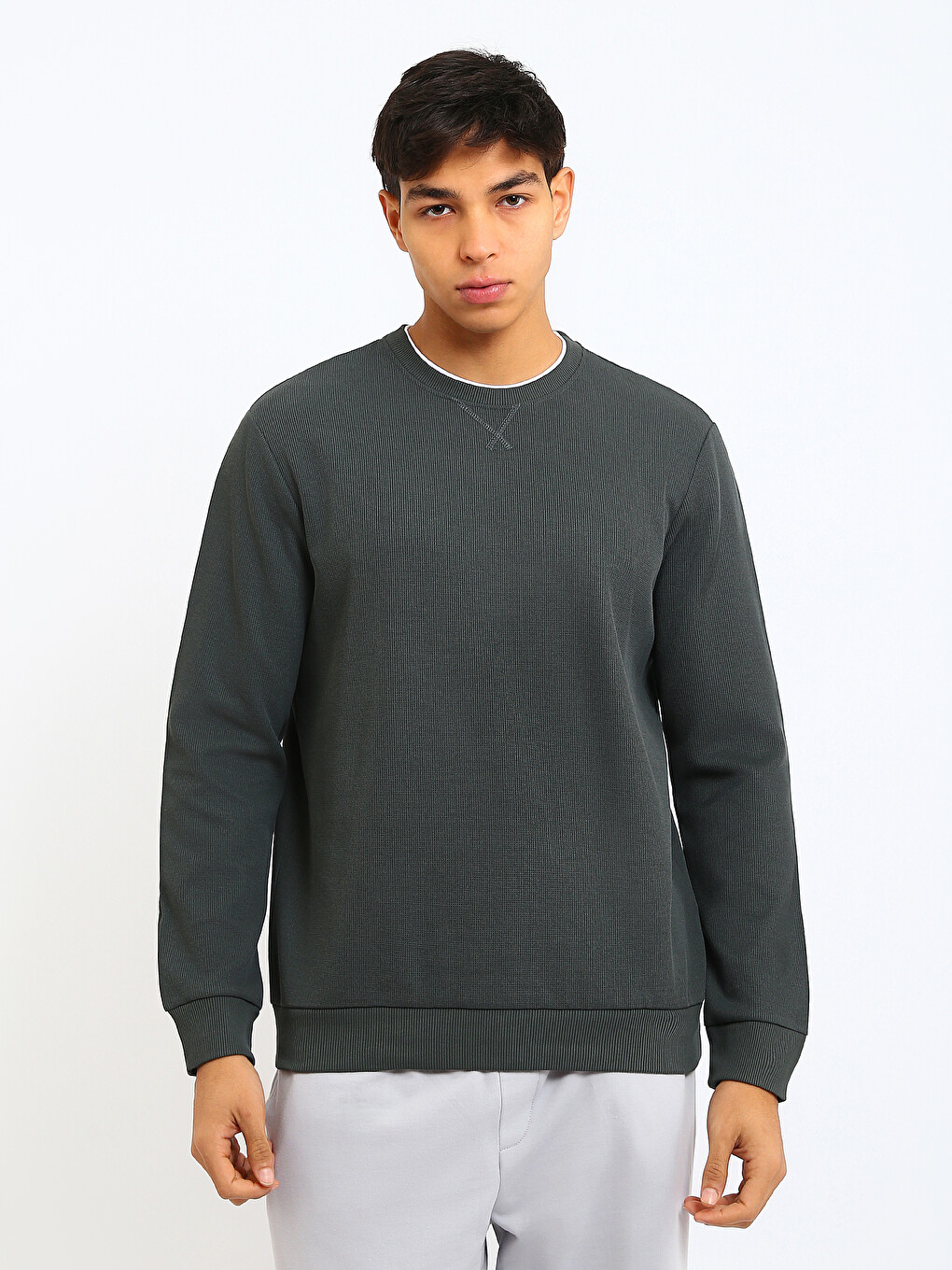 Yeşil Bisiklet Yaka Erkek Sweatshirt