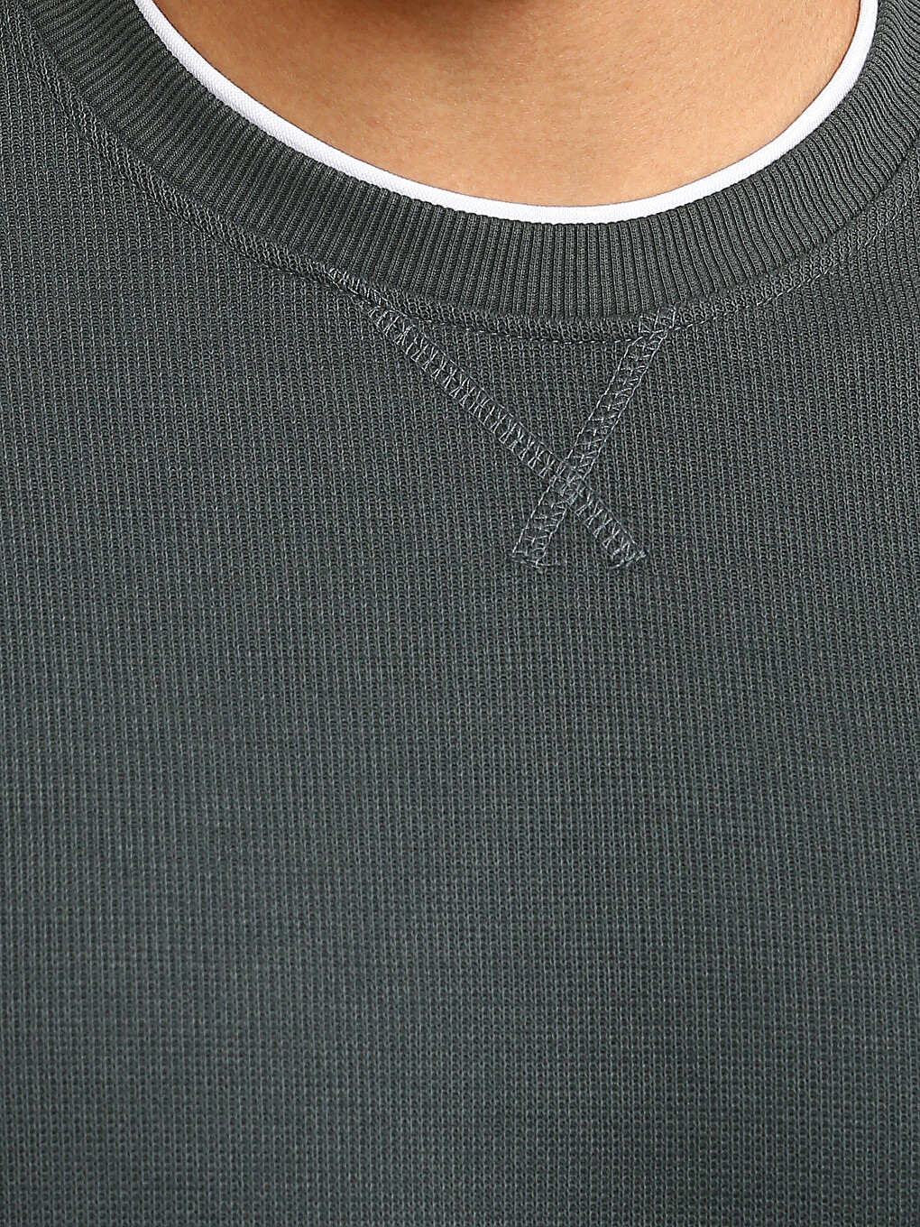 Yeşil Bisiklet Yaka Erkek Sweatshirt-2