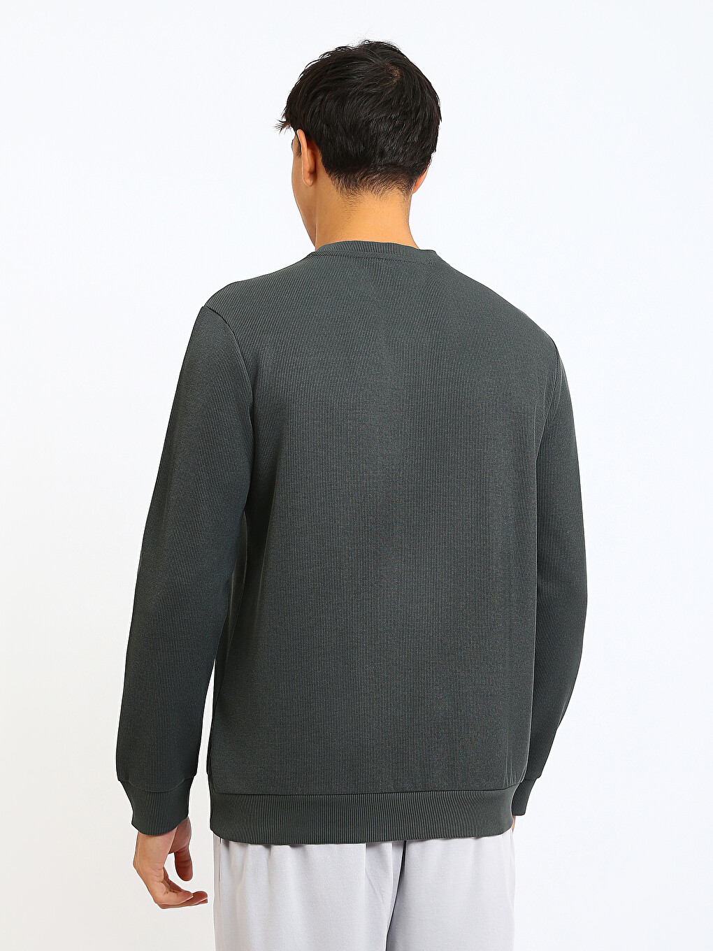 Yeşil Bisiklet Yaka Erkek Sweatshirt-4