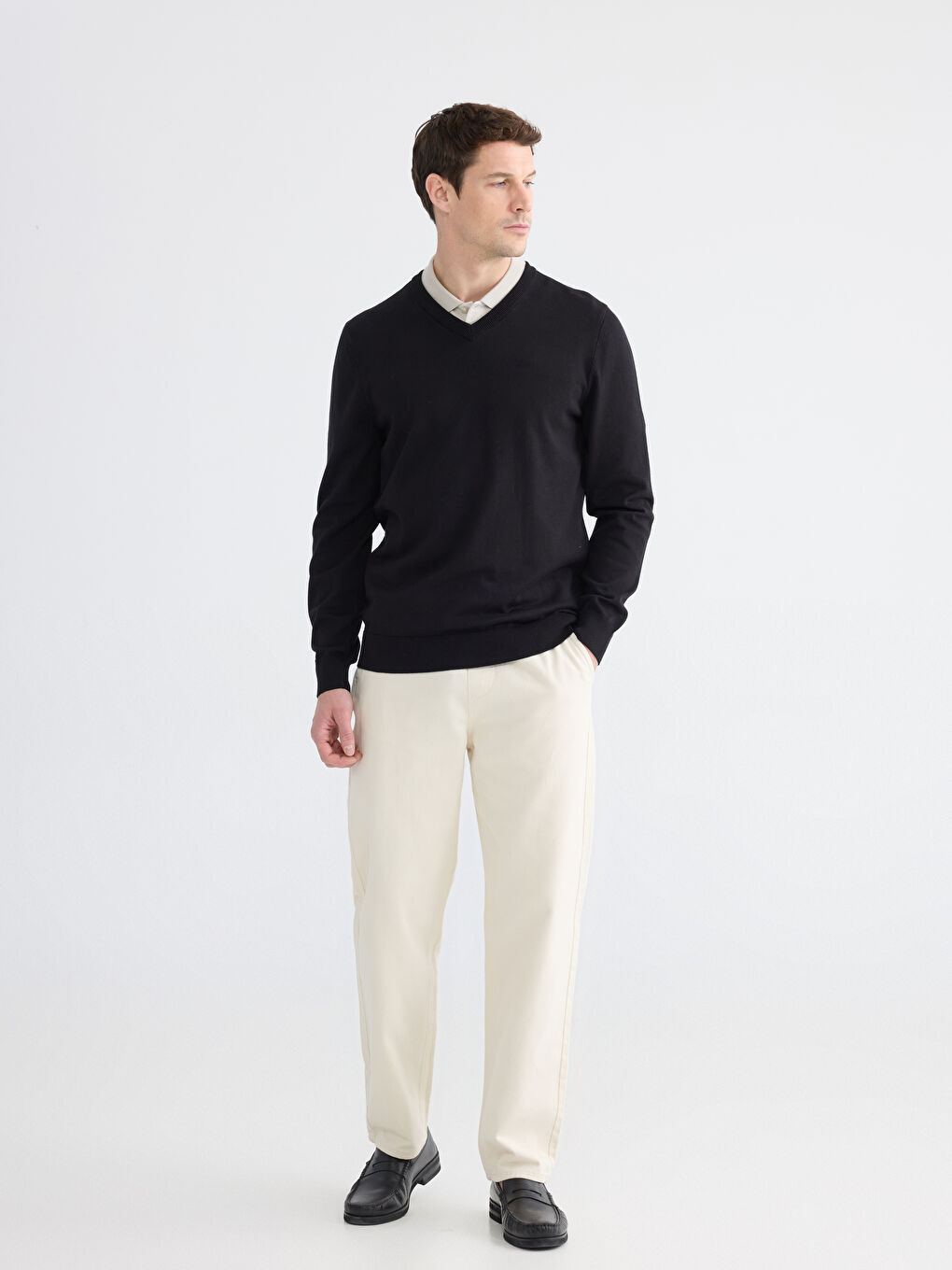 Siyah V Yaka Erkek Triko Kazak-1