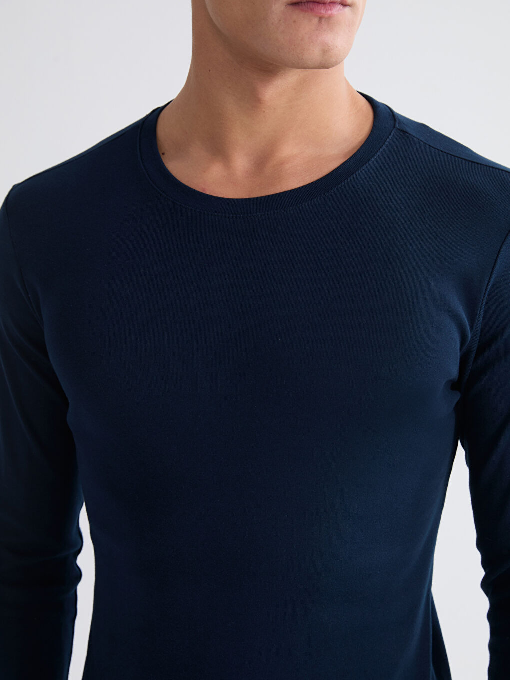 Lacivert Bisiklet Yaka Uzun Kollu Erkek Tişört-2