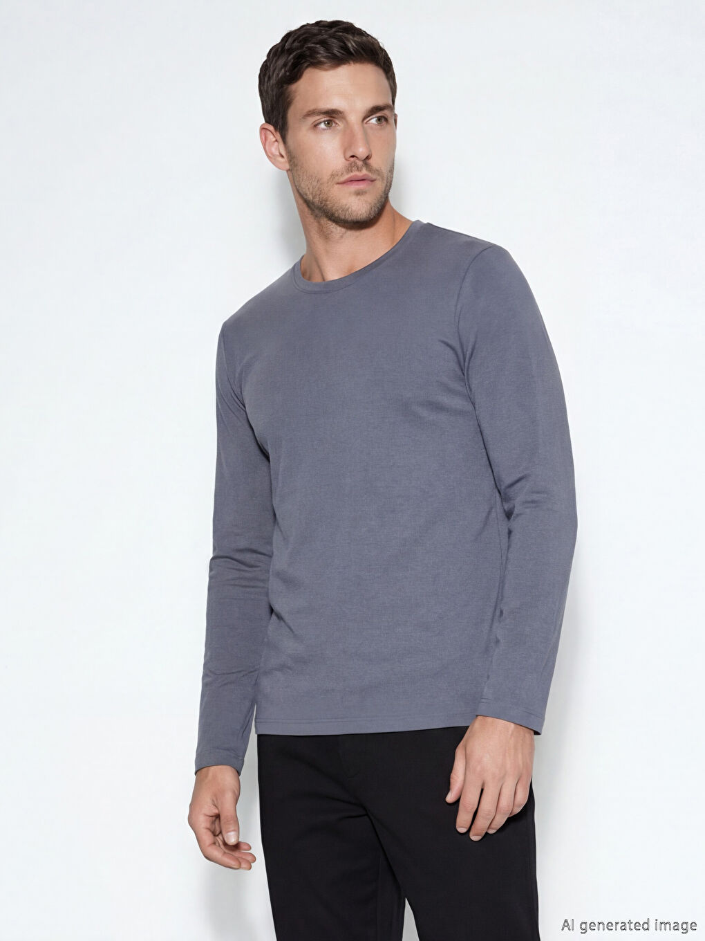 İndigo Bisiklet Yaka Uzun Kollu Erkek Tişört