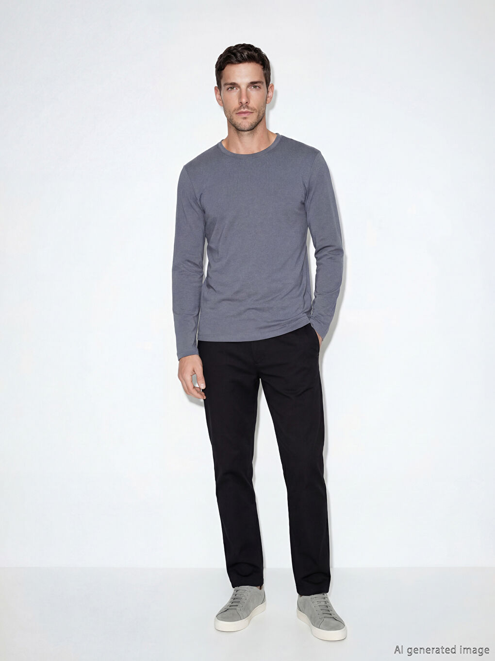 İndigo Bisiklet Yaka Uzun Kollu Erkek Tişört-1