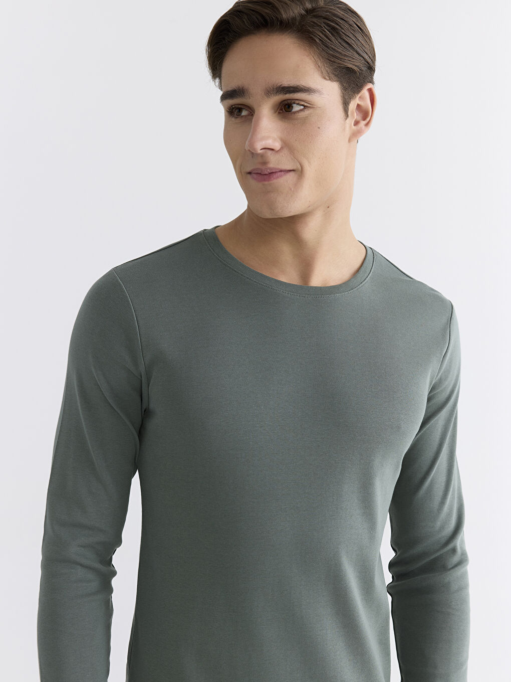 Yeşil Bisiklet Yaka Uzun Kollu Erkek Tişört