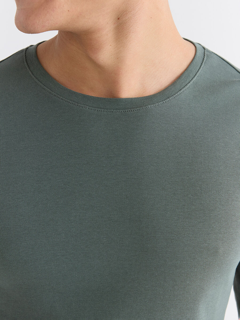 Yeşil Bisiklet Yaka Uzun Kollu Erkek Tişört-2