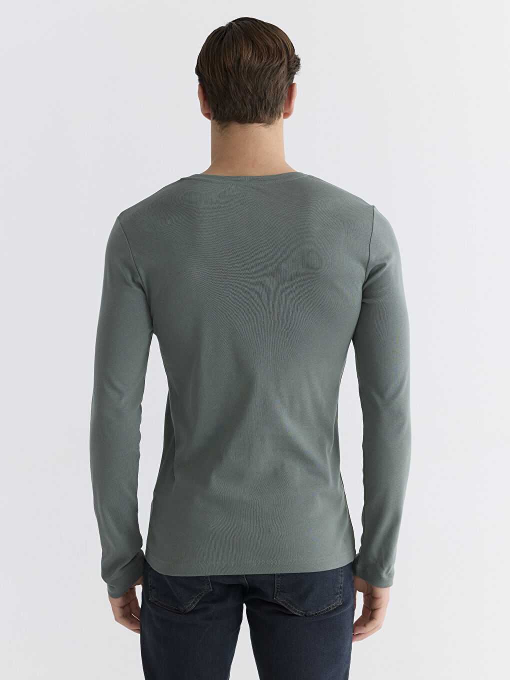 Yeşil Bisiklet Yaka Uzun Kollu Erkek Tişört-3