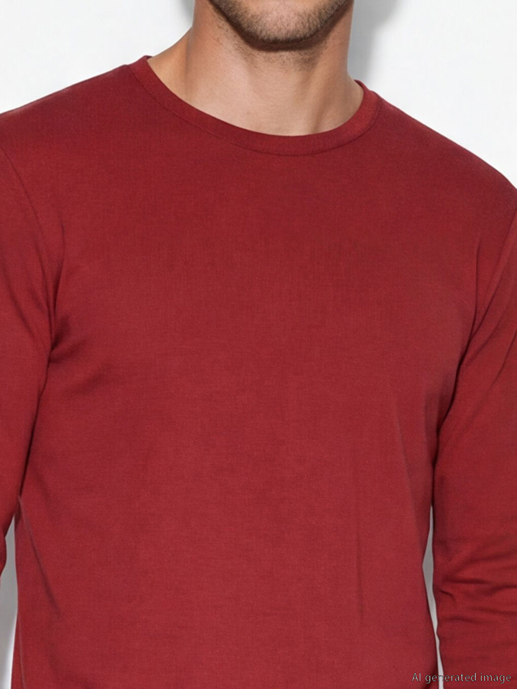 Bordo Bisiklet Yaka Uzun Kollu Erkek Tişört-2