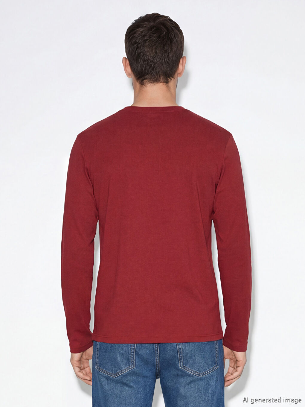 Bordo Bisiklet Yaka Uzun Kollu Erkek Tişört-3