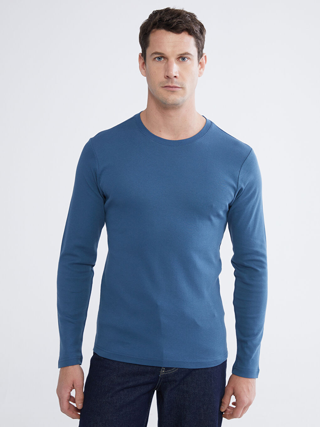 İndigo Bisiklet Yaka Uzun Kollu Erkek Tişört