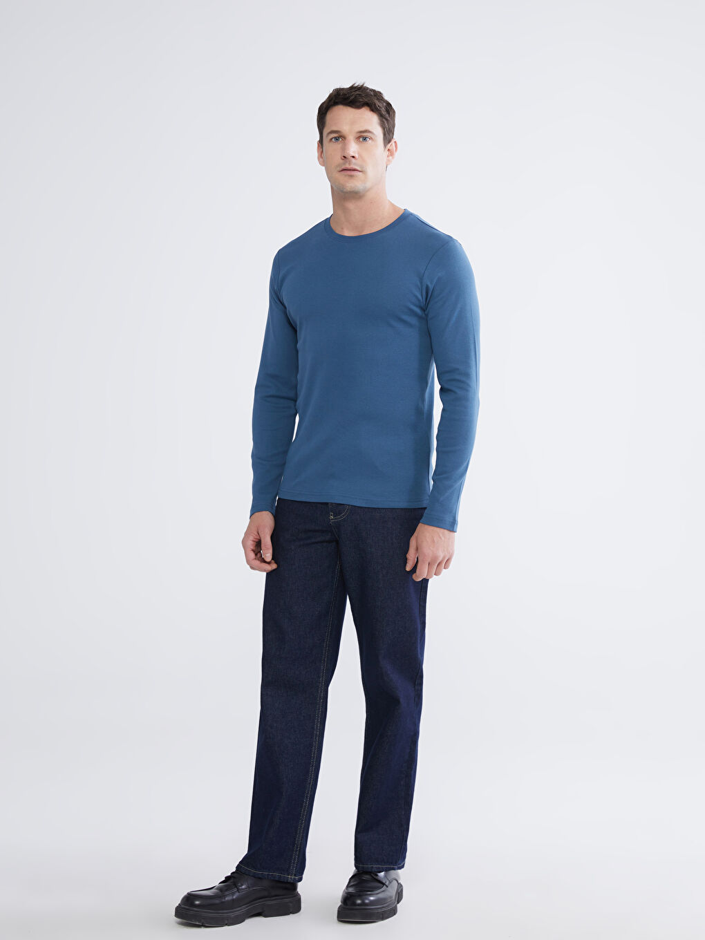İndigo Bisiklet Yaka Uzun Kollu Erkek Tişört-1