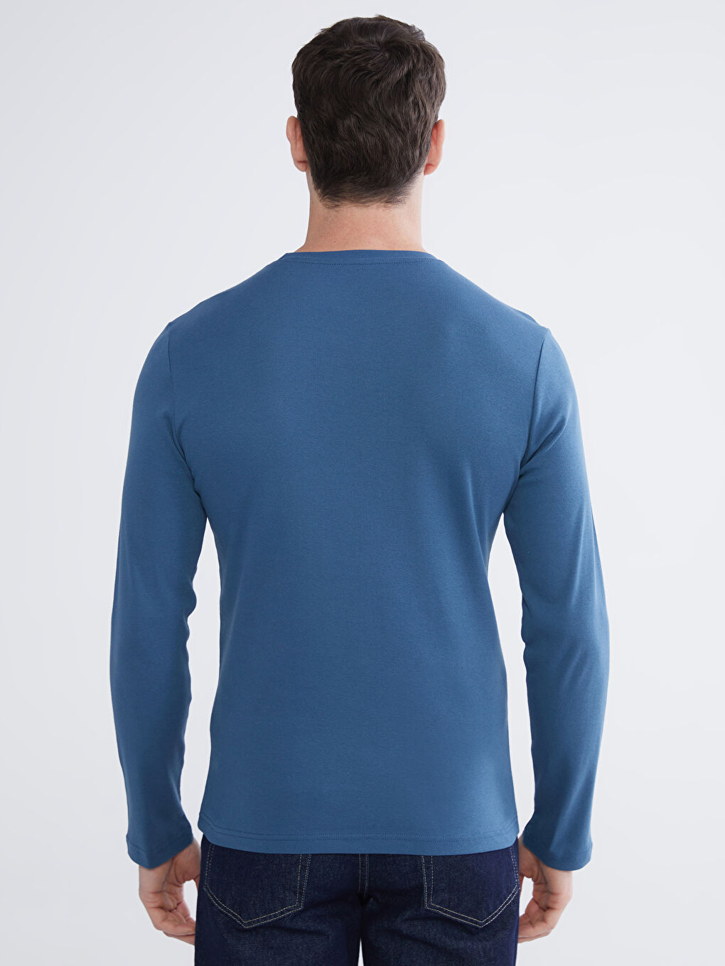 İndigo Bisiklet Yaka Uzun Kollu Erkek Tişört-3