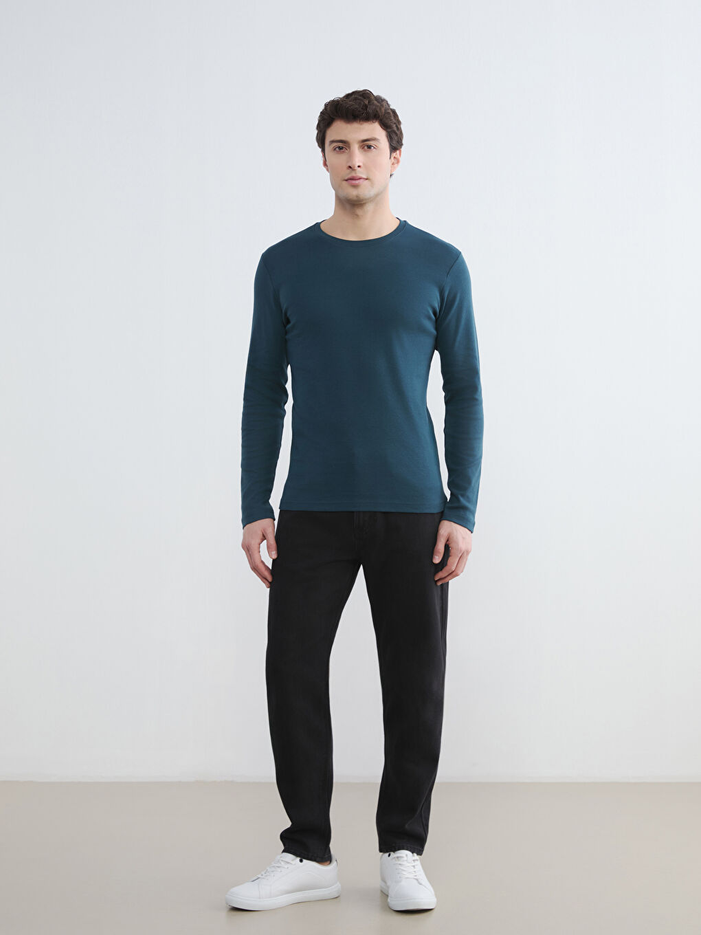 Petrol Bisiklet Yaka Uzun Kollu Erkek Tişört-2