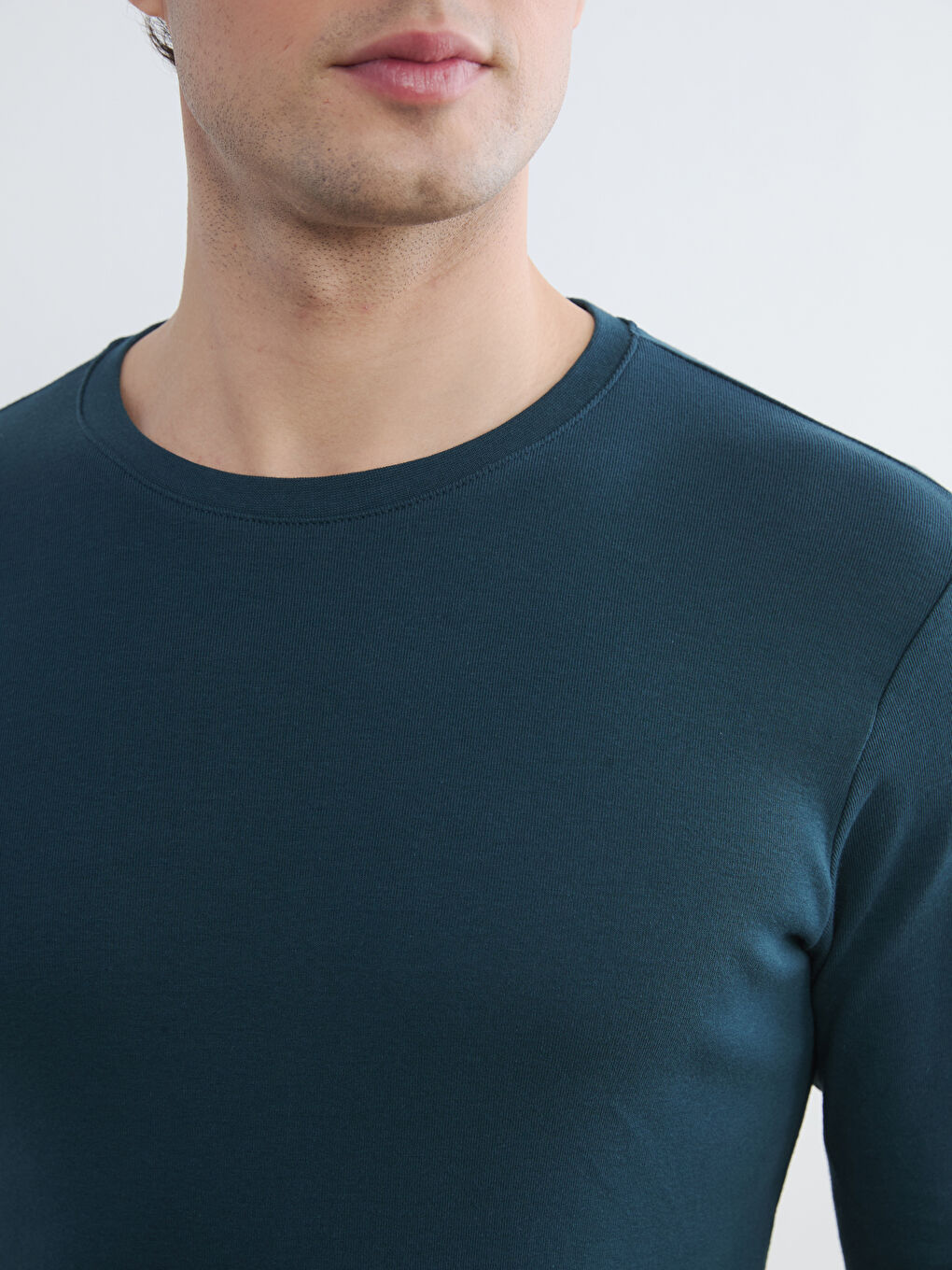 Petrol Bisiklet Yaka Uzun Kollu Erkek Tişört-3