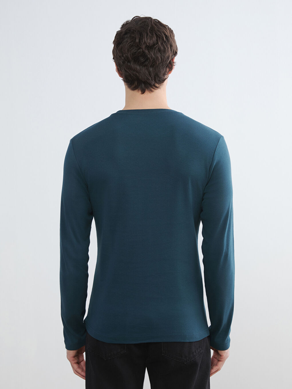 Petrol Bisiklet Yaka Uzun Kollu Erkek Tişört-4