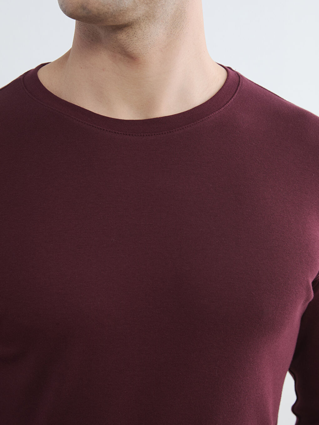 Bordo Bisiklet Yaka Uzun Kollu Erkek Tişört-3