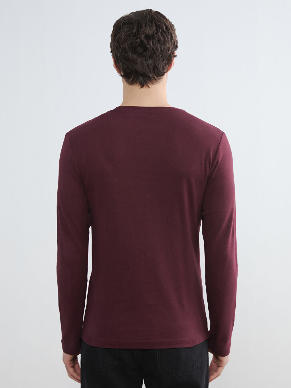 Bordo Bisiklet Yaka Uzun Kollu Erkek Tişört-4