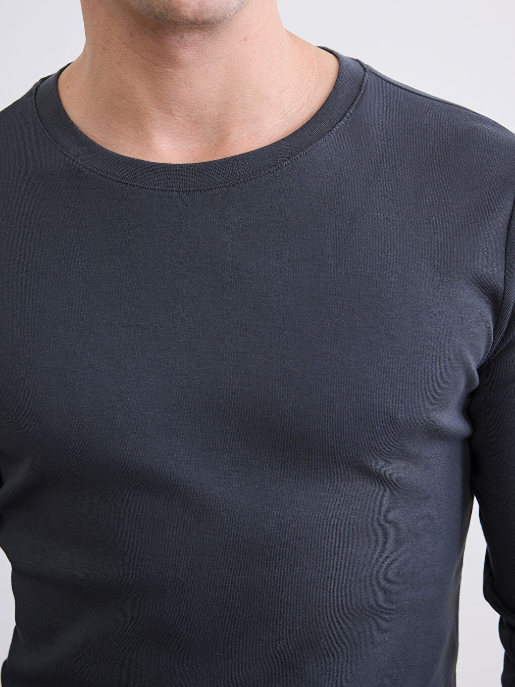 Antrasit Bisiklet Yaka Uzun Kollu Erkek Tişört-2