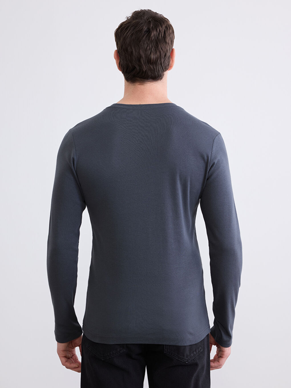 Antrasit Bisiklet Yaka Uzun Kollu Erkek Tişört-3
