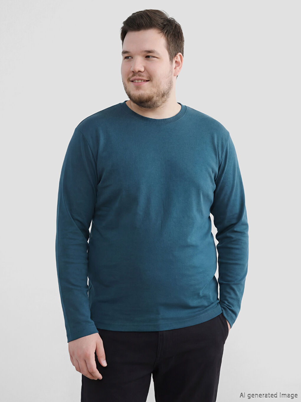 Petrol Bisiklet Yaka Uzun Kollu Erkek Tişört-1