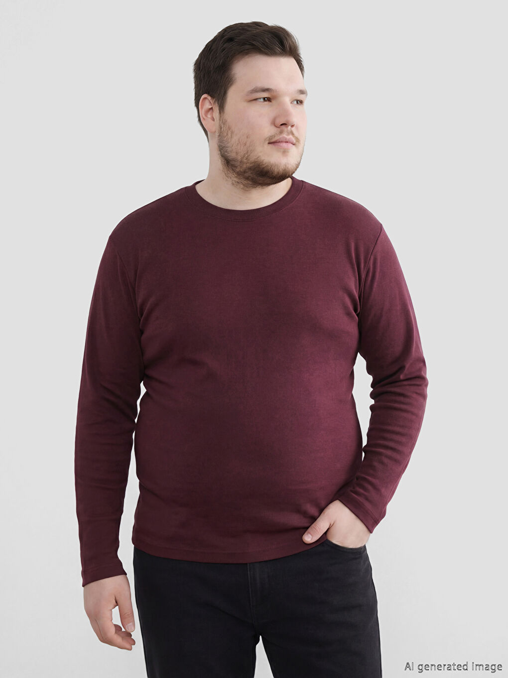 Bordo Bisiklet Yaka Uzun Kollu Erkek Tişört-1