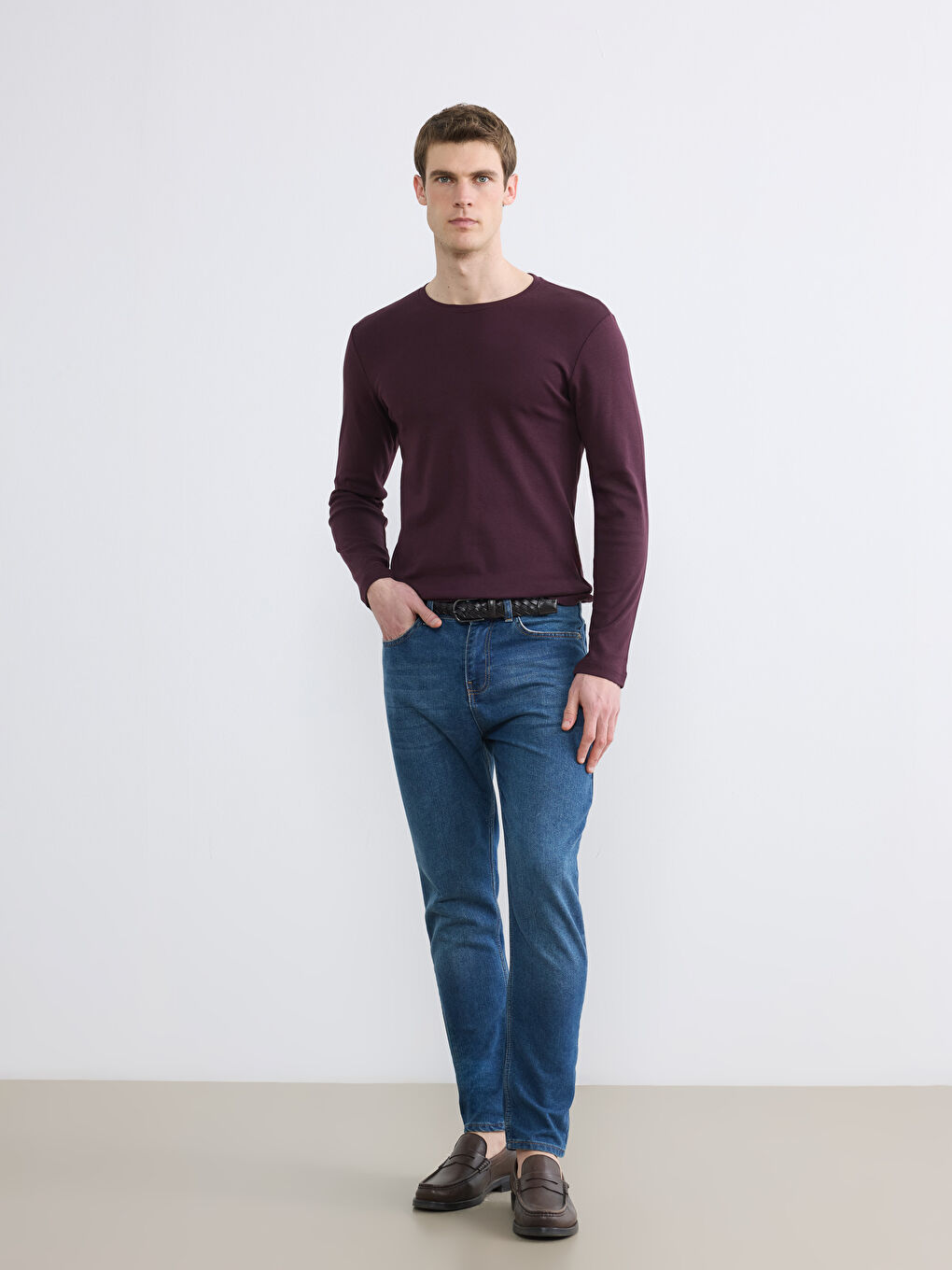 Mürdüm Bisiklet Yaka Uzun Kollu Erkek Tişört-1