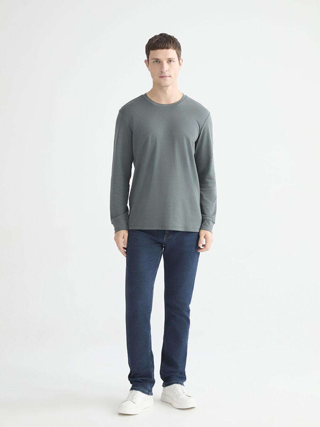 Мужская футболка с длинным рукавом и круглым вырезом-1