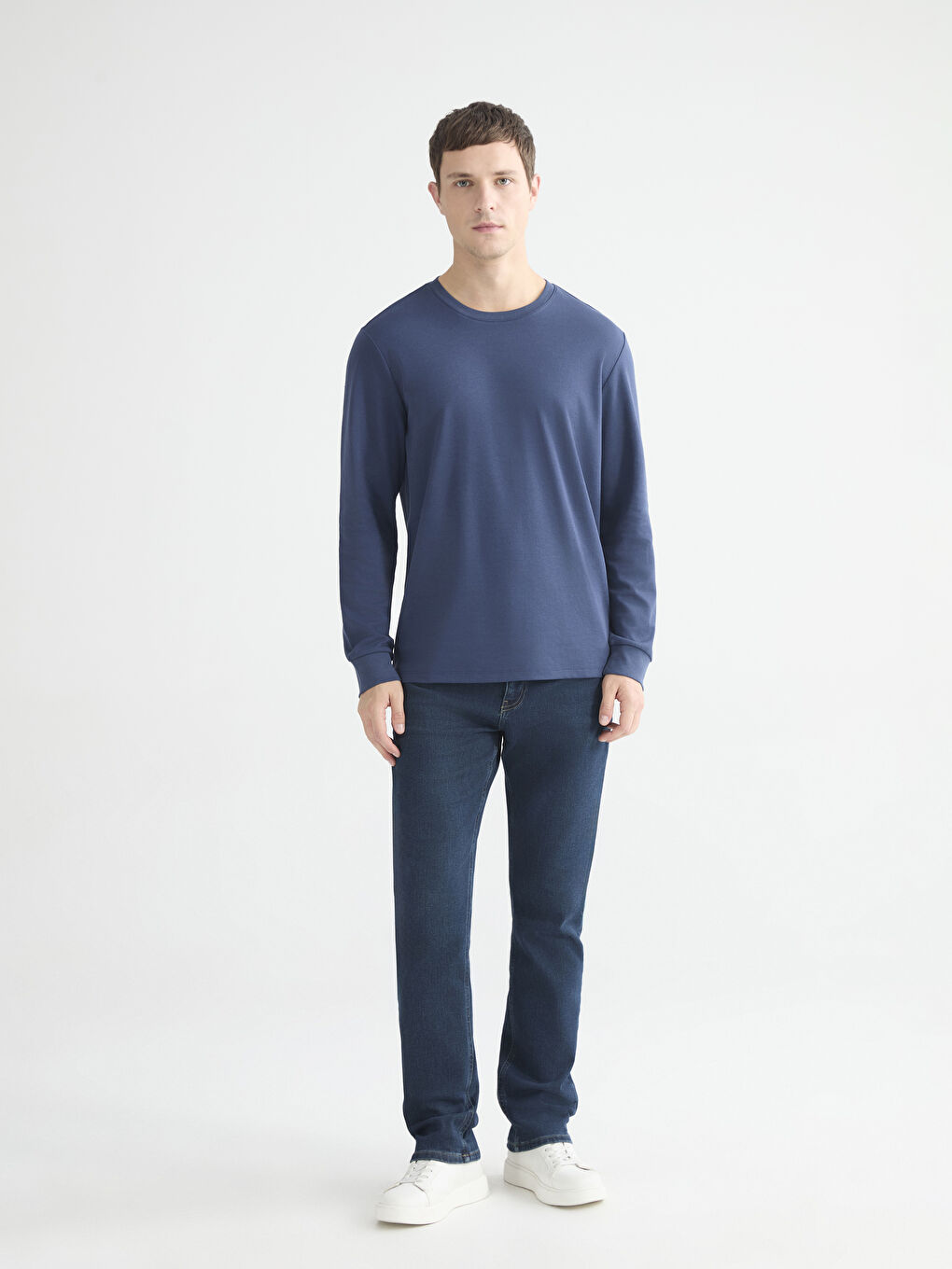 Мужская футболка с длинным рукавом и круглым вырезом-1